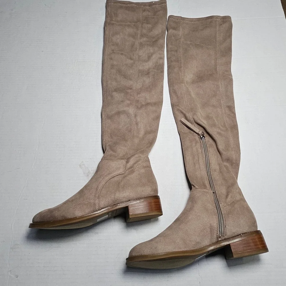 Franco Sarto Bailey Taupe Faux‎ Suede Over The Knee Boots Low Block Heel Size 5M